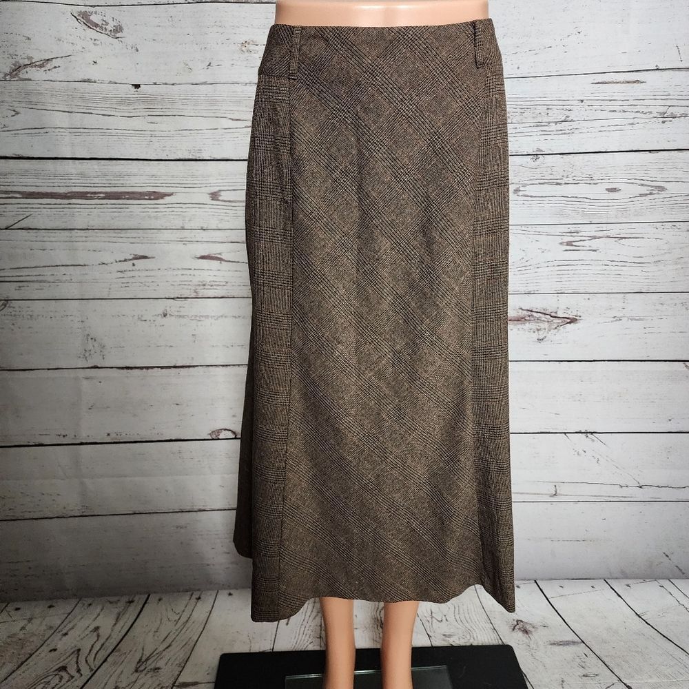 Vintage Y2K 1830 Brown Plaid Bias Cut Midi Skirt Dark Academia Size 10